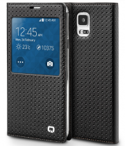 Executive Premium Handcrafted Leather S-View Case for Galaxy S5 Black Lattice