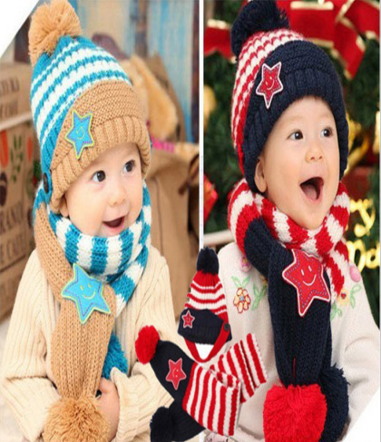 Soft Stripes Knitted Hat & Scarf Set Kids Baby