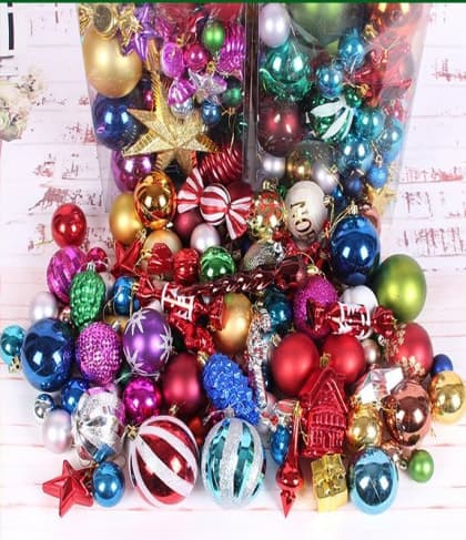Mega Bulb and Ornament Christmas Tree Decoration Pack - 75 PCS